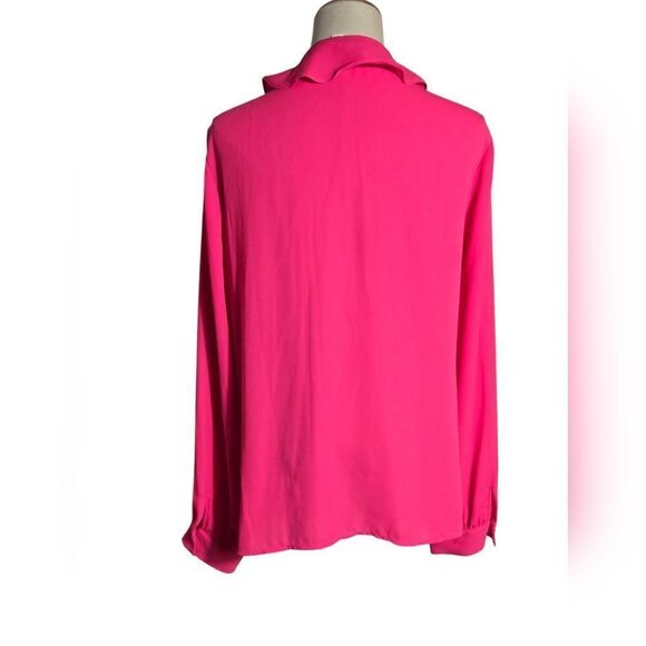RILEY & RAE Hot Pink Ruffle and Tie Neck Blouse Top - Picture 4 of 7